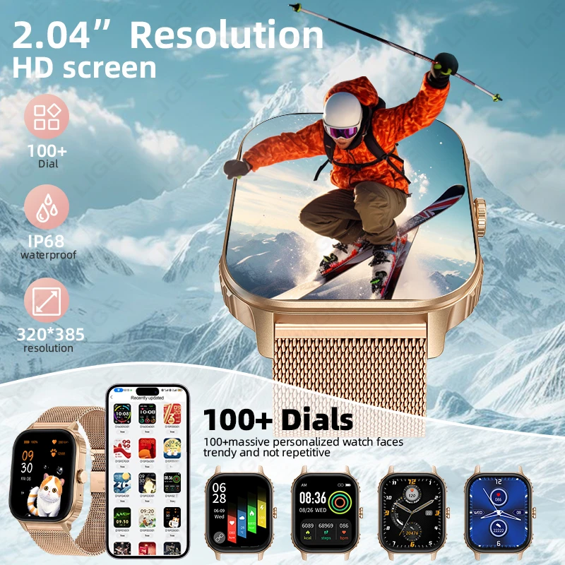 LIGE New 1000mAh Battery Outdoor Sports Smart Watch 2.04" HD Screen Bluetooth Talking Health Monitor Smartwatches For Men Women