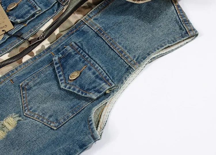 Description Picture 6 of itemMens Vintage Ripped Jeans Man Hooded Vest Casual Male Denim Vest With Multi Pocket Sleeveless Jacket Masculino Colete XXXL