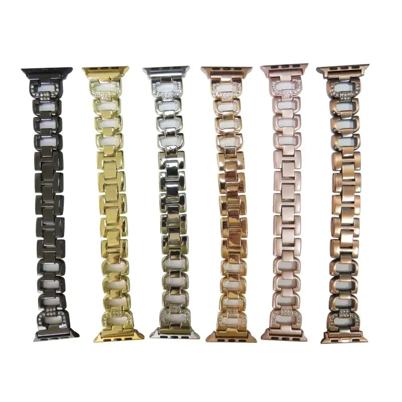 Fashion Simple D Strap for Apple Watch38/40/41mm 42/44/45/49mm Diamond Encrusted Chain Metal Strap Removable