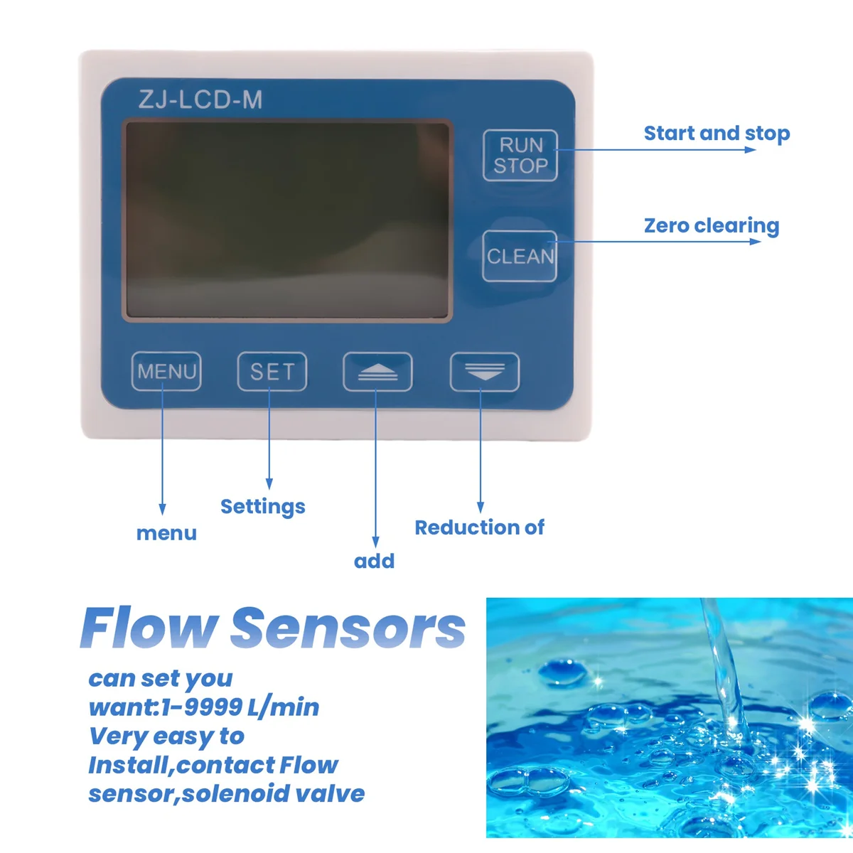ZJ-LCD-M Control Flow Sensor Meter Digital LCD Display Water Flow Meter Intellig
