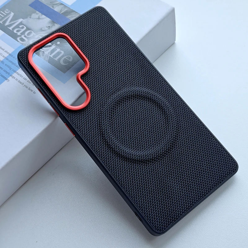 Luxury Magnetic Soft TPU + Nylon Woven Leather Anti-Fingerprint Phone Case Cover