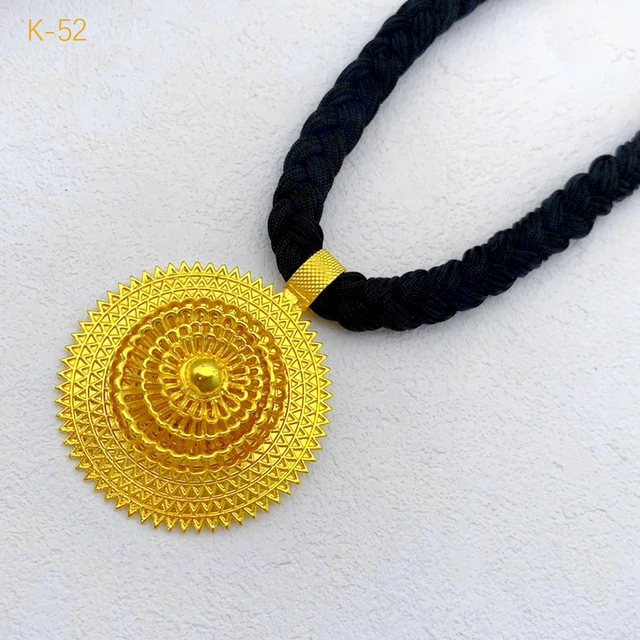 African Black Rope Necklace Earrings Jewelry Set For Women 24K Gold Plated Dubai Indian Nigeria Bridal Wedding Party Jewellery 3