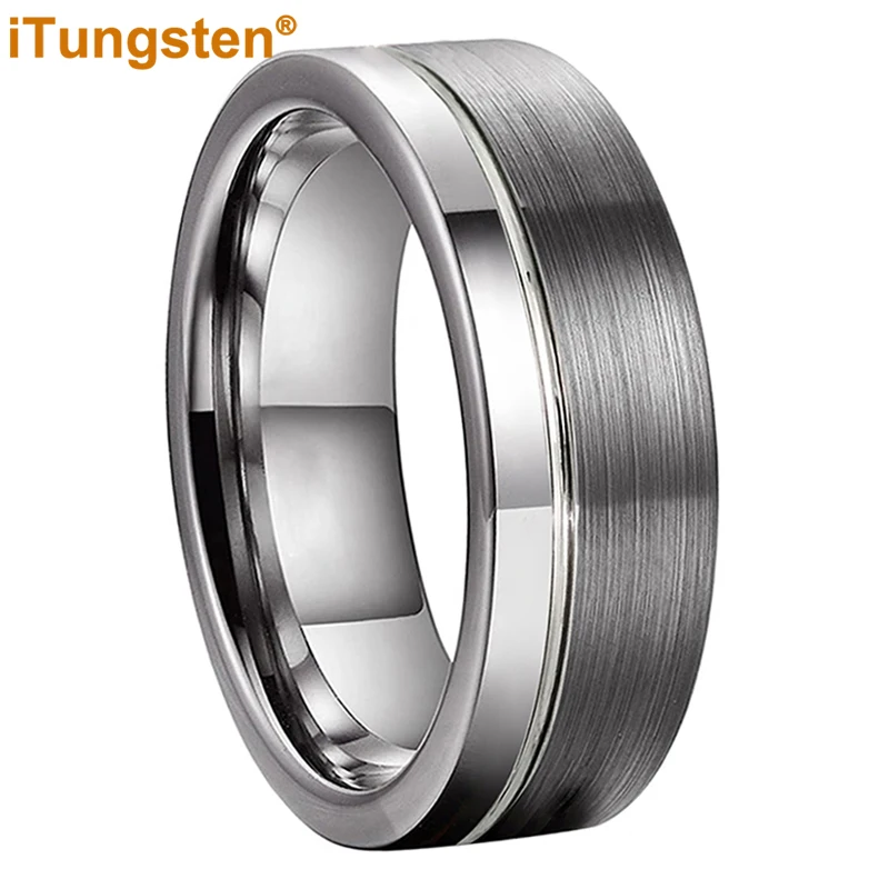 

iTungsten Dropshipping 6mm 8mm Men Women Ring Tungsten Wedding Band Classic Jewelry Offset Groove Polished Brushed Finish