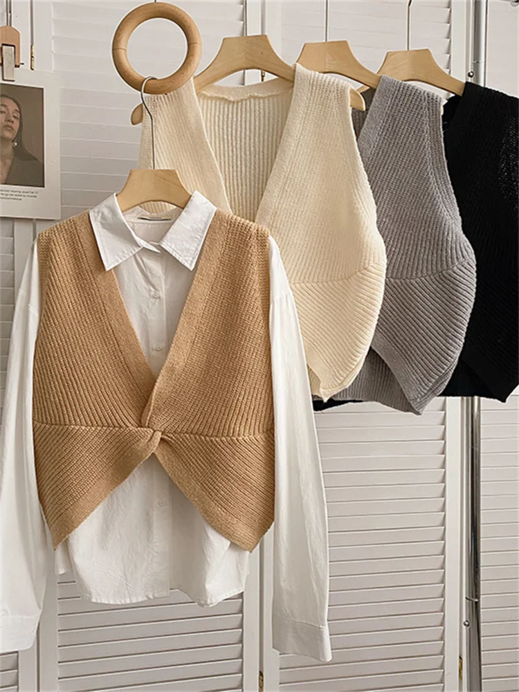 Yitimoky Sweater Vest For Women Knitted Crop Tops Sleeveless Vintage