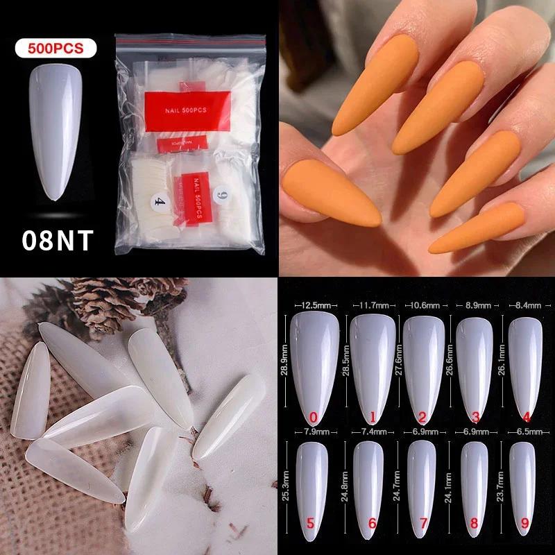 500Pcs/Bagged False Nail Art Tips 프랑스어 자연 투명한 관 False Nails Tips 아크릴 UV 젤 매니큐어 매니큐어