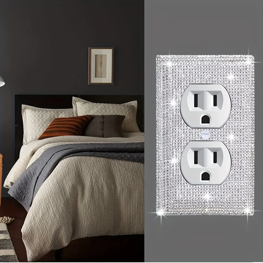 Light Switch Cover 1pc Shiny Silvery Rhinestones Wall Plates Light Switch Cover Duplex Switch Cover One Rocker / Single Toggle Cover