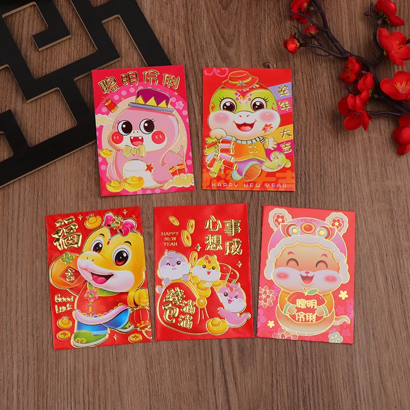 6Pcs Year Of The Snake Spring Festival Red Envelope Lunar New Lucky Money Chinese Packet For Envelopes Money Paper Bag