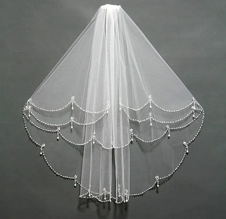 Bridal Veil Two Layers Elbow Length Beading Edge Wedding