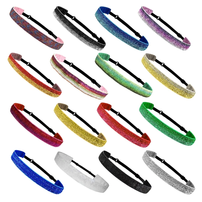 Sparkly Glitter Elastic Headbands Non-Slip Thin Stretch Sports-Headband Stretchy Hair Accessories Yoga Sport Head Wrap