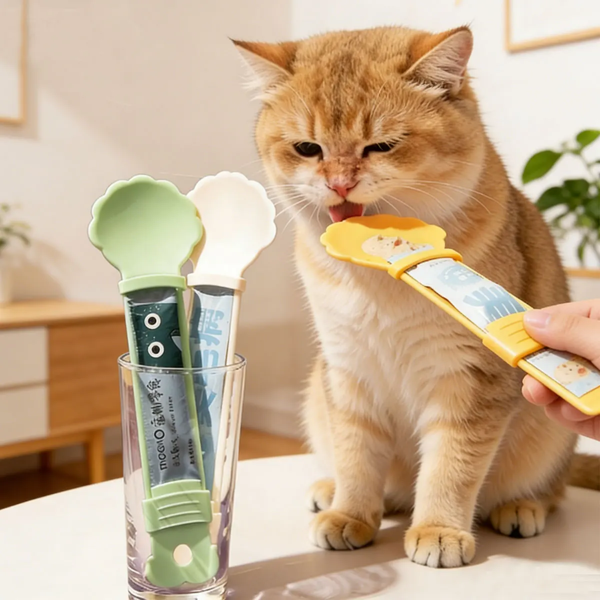 고양이 스트립 스퀴저 스푼 휴대용 애완동물 사료 급식기 (습식사료용) 새끼 고양이 강아지 간식 디스펜서 간편 스퀴즈 간식 공급 도구