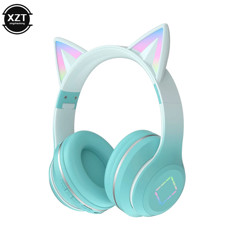 Bluetooth 5.1 Wireless Headset with Mic RGB LED Light for Kids PC Gamer