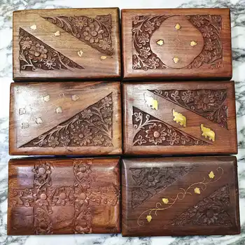 Indian Handmade Bodhi Wooden Jewelry Boxes Family Decor Arts Cases