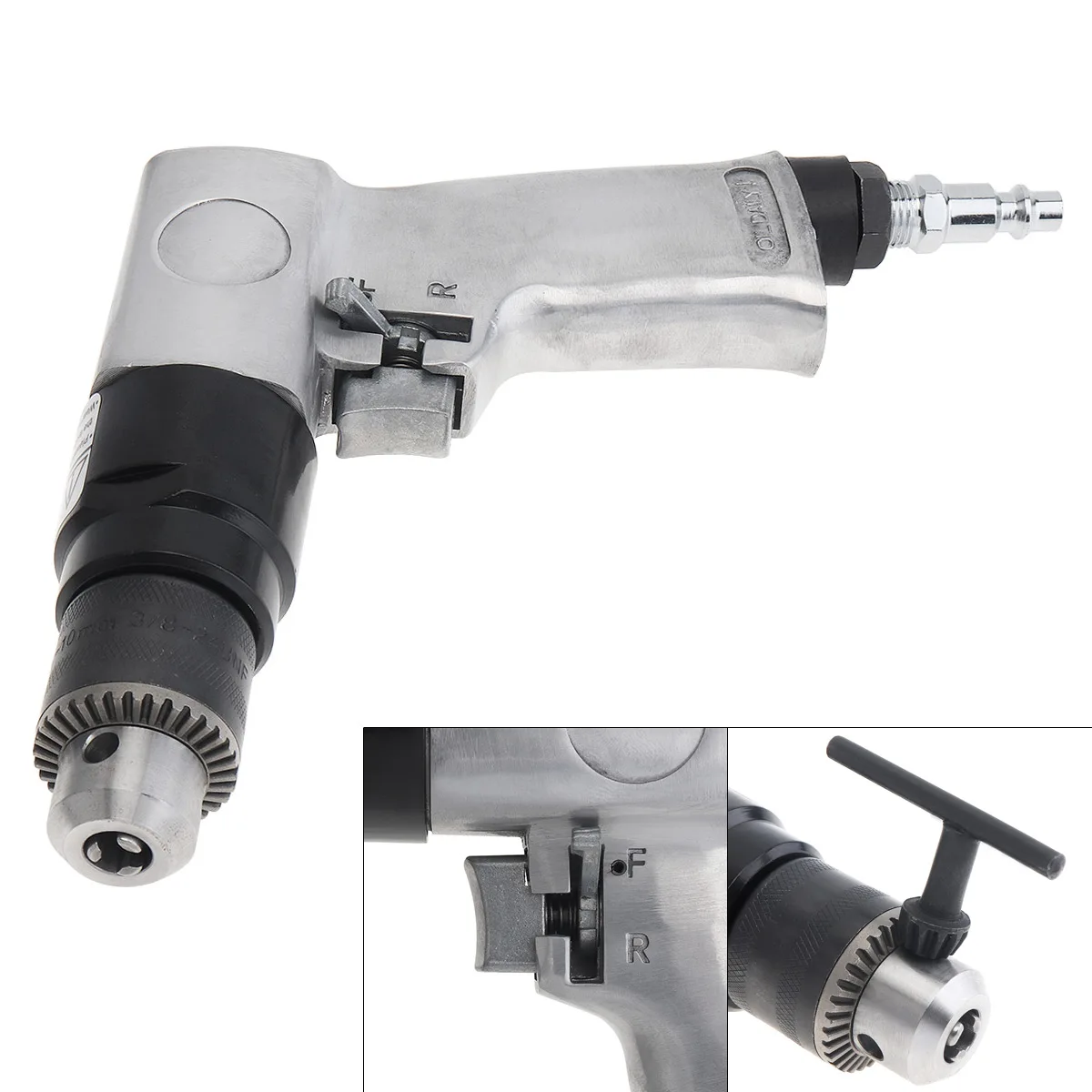 

1/4" 1700rpm High-speed Positive Reversal Pistol-type Pneumatic Gun Drill with Chuck Wrench and Connector for Hole Drilling
