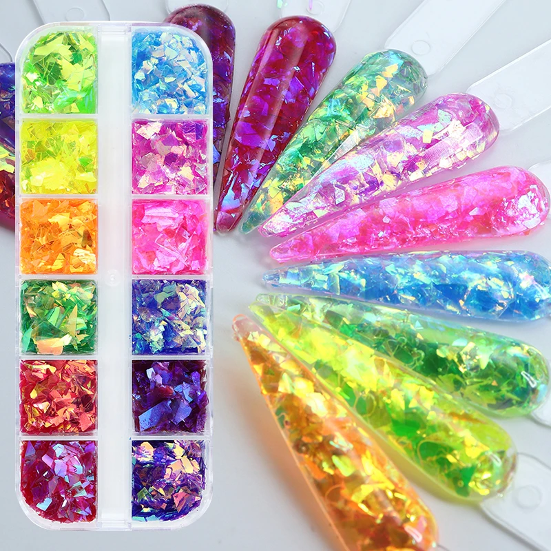 

12 Color Nail Glitter Flakes Irregular Sequin Nail Art Decoration Summer Colorful Fragment For Manicure Design Nails Accessories