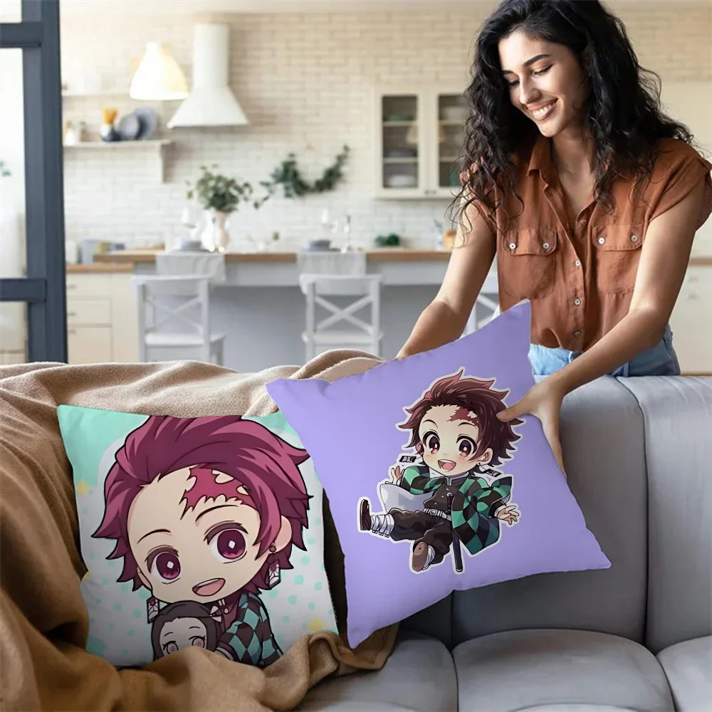 Demon Slayer Kimetsu No Yaiba Pillow Covers Cartoon Sofa Decorative Home Double-sided Printing Short Plush Cute Cushion Cover 3