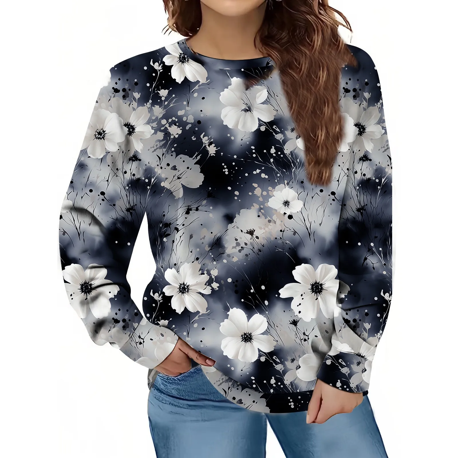 

Свитшот женский с цифровым принтом, пуловер с длинным рукавом, свитшот, Повседневная Уличная одежда, худи на осень
