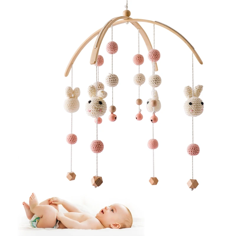 Newborn Panda Bamboo Leaf Bed Bell Toys 0-12 Months for Baby Crib Bed Wood Bell Mobile Toddler Carousel Cot Kid Musical Toy Gift