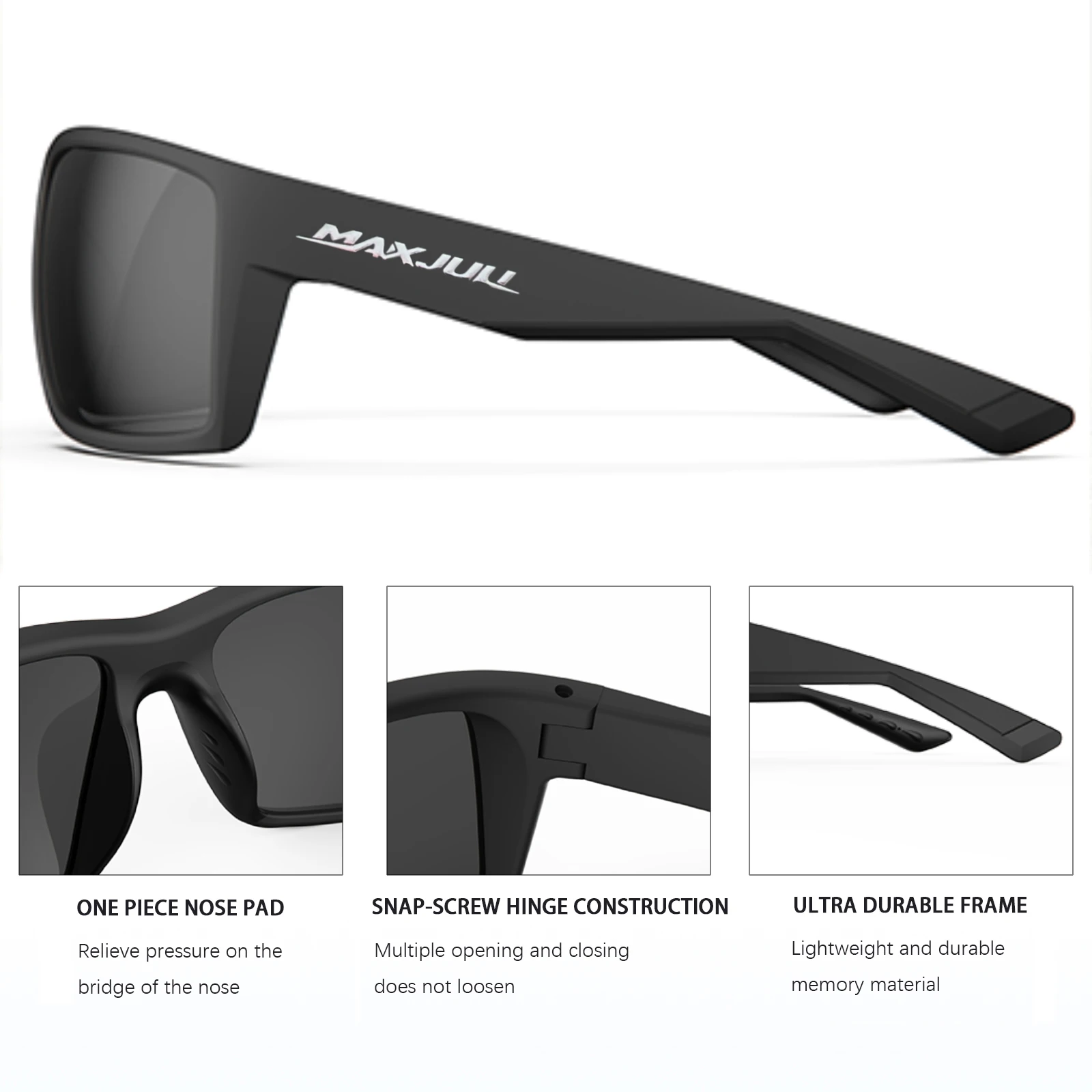 MAXJULI Lunettes de Soleil Polarisées Rectangulaires Extérieures pour Hommes Femmes, Lunettes de Soleil de Sport, Conduite, Pêche, Lunettes de Cyclisme 8122_voghion.com