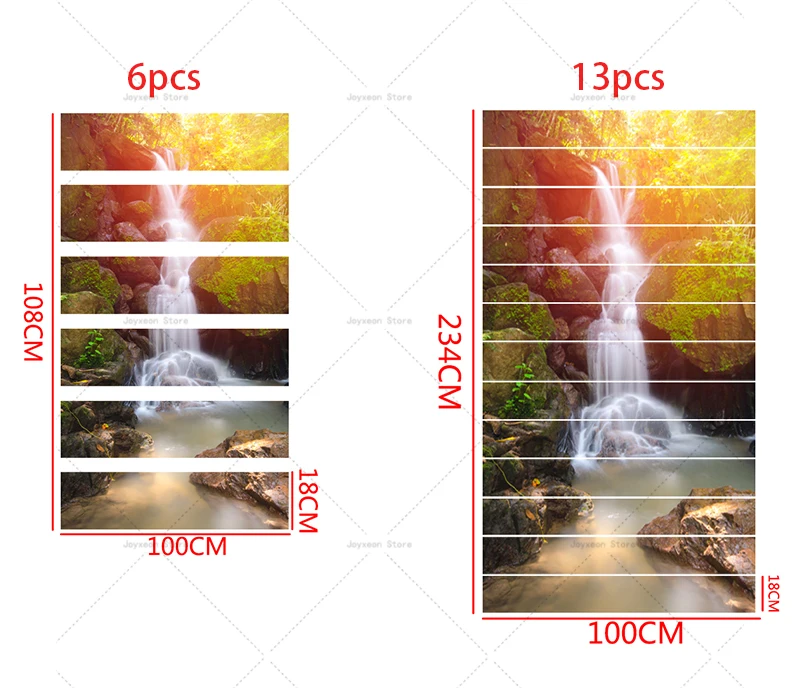 6/13PCS Stair Stickers DIY Old House Renovation Landscape Waterfall Stickers Various Styles Removable Self-Adhesive Murals
