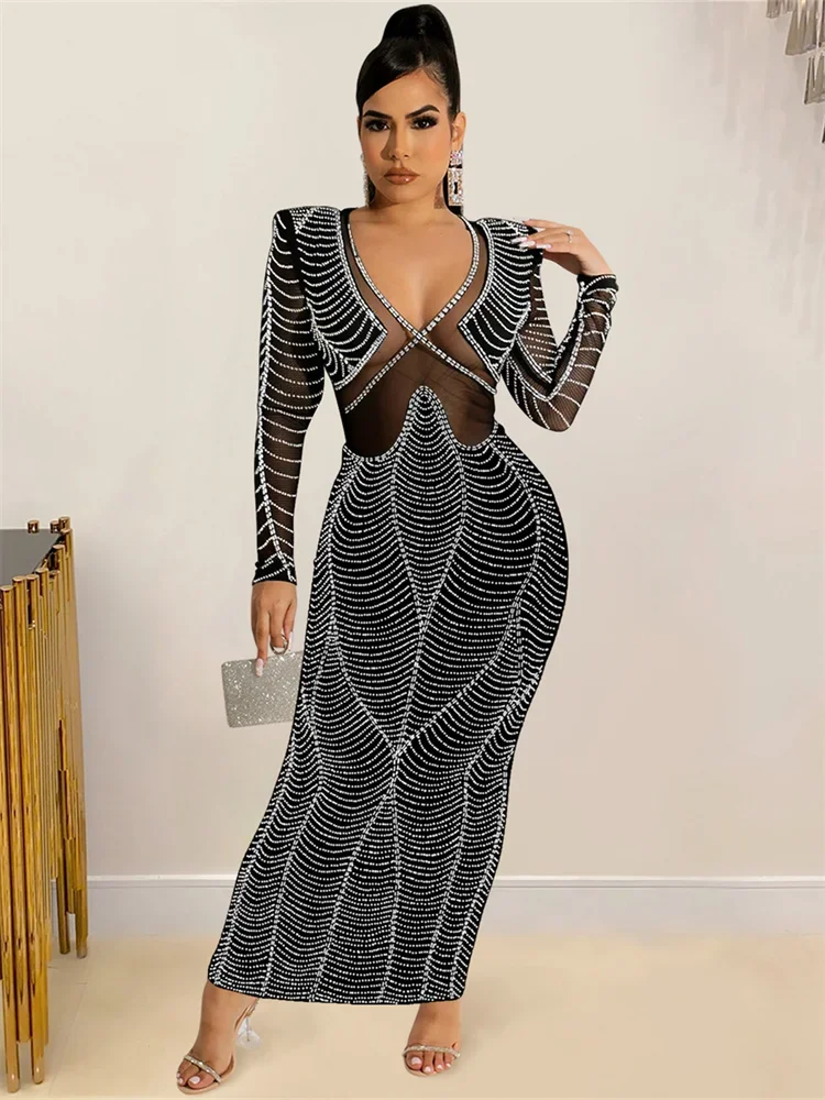 Wmstar Party Dresses for Women Christmas Sequins Sexy Luxury Long Sleeve Elegant Wrap Hip Maxi Dress Wholesale Dropshipping 2023