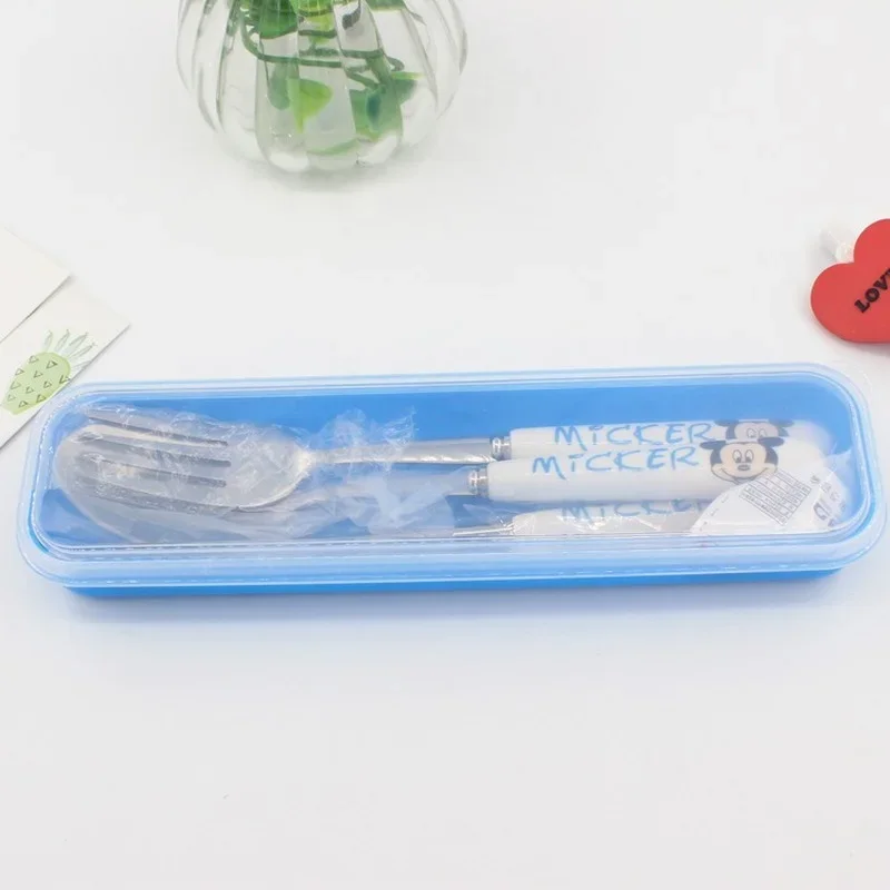 Kids Tableware Disney Mickey Minnie Baby Tableware Set Children Utensil Stainless Steel Toddler Dinnerware Cutlery Cartoon Infant Spoon Fork