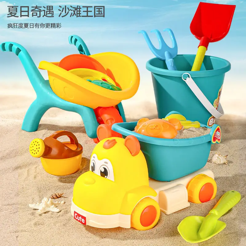 

Summer Outdoor Games Beach Accessories Children's Sand Play Water Beach Baby Toy Gifts Four Wheeled Cart Hourglass Toys for Kids