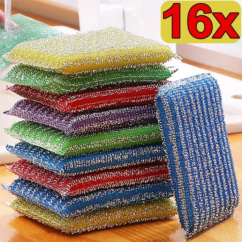 

Double Sided Sponge Rags Steel Wire Non -oil Brush Reusable Cleaning Cloths Dishrag Dishcloth Household Kitchen Towels Wipes