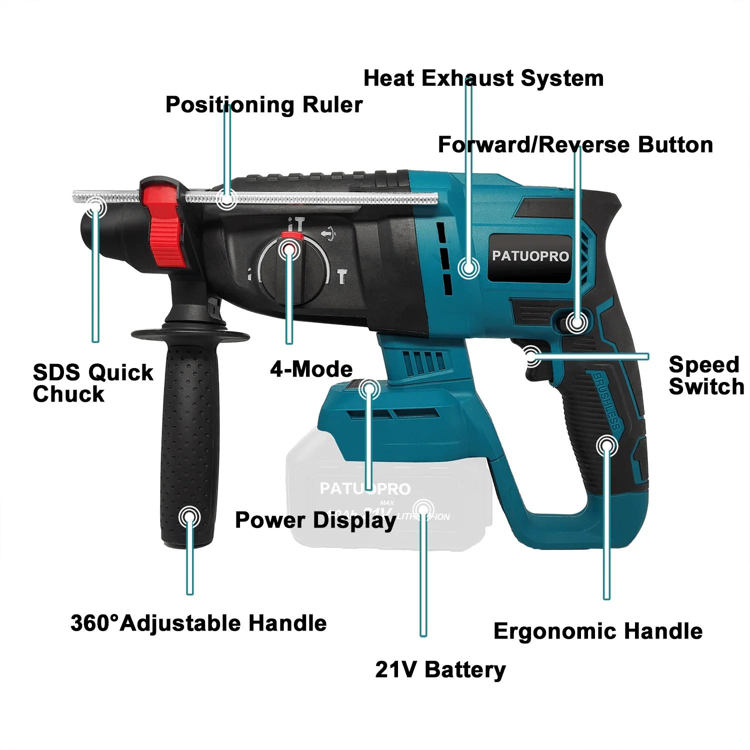 26mm 4-Mode Brushless Electric Hammer Impact Drill Multi-function Cordless Rotary Power Tools For Makita 18V Battery(No Battery) 5