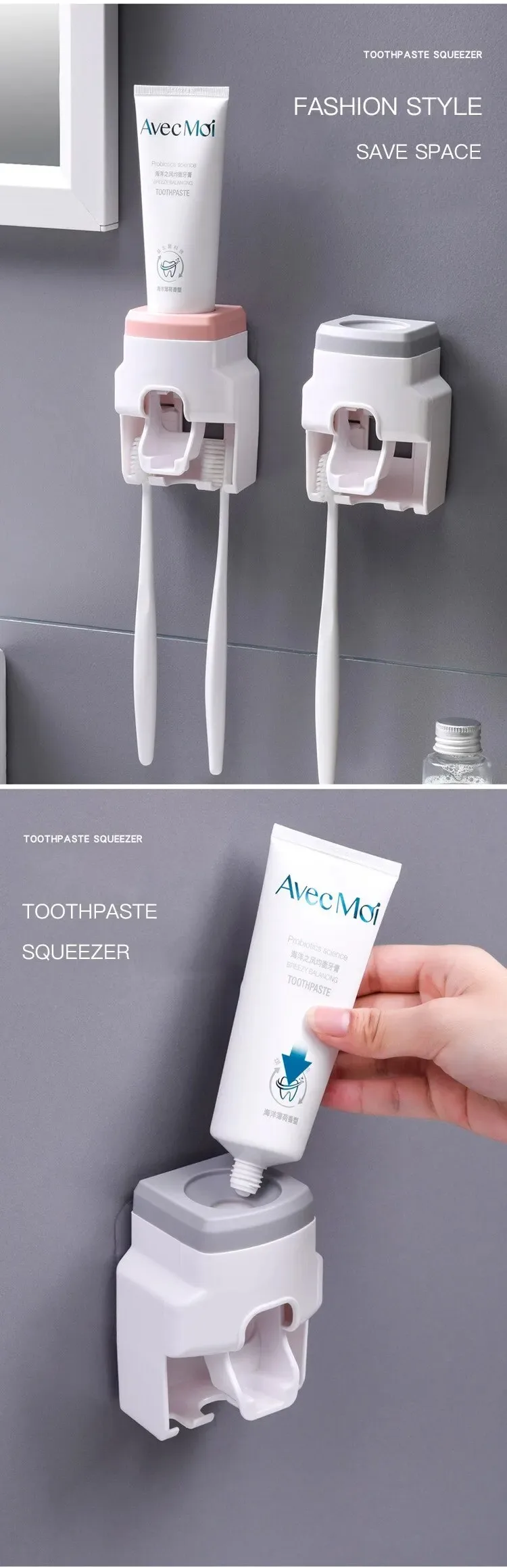 Automatic Toothpaste Dispenser  Toothbrush Holder - Wall Mount Squeezer for Bathroom