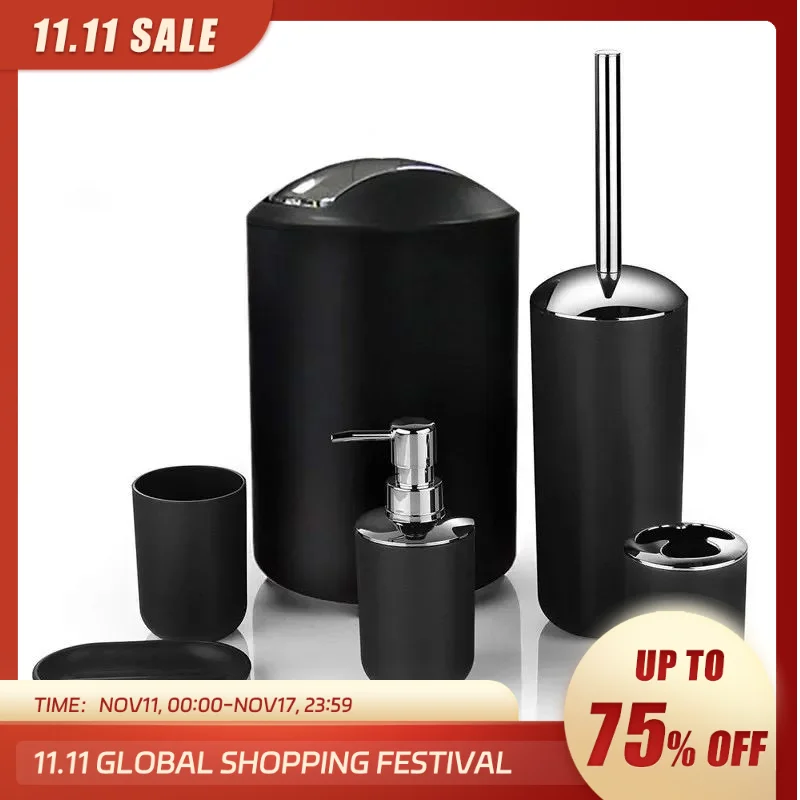 6PCSBlackPlasticBathroomItemsToothbrushHolderSoapBoxToilet