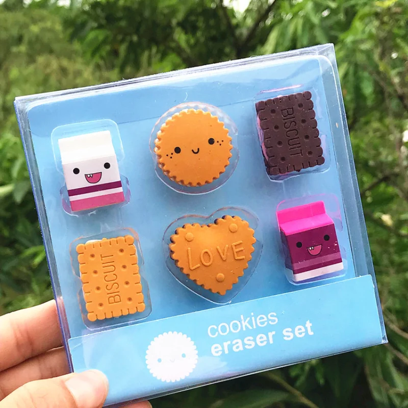 Biscuit Eraser 6pcs/pack Kawaii Cartoon Boxed Milk Cute Stationery School Girl Student Supplies Party Material