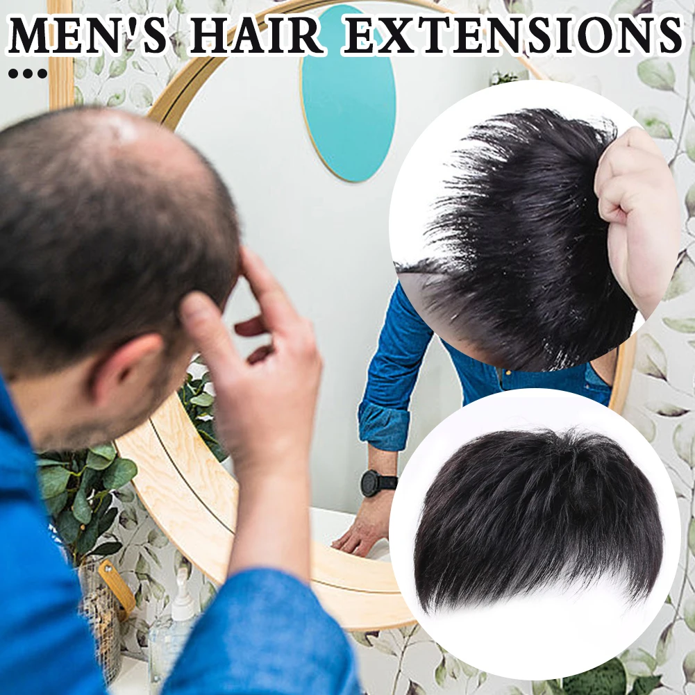 Hair Toppers Male Clips-On Short Hair Wig Head Top Replacement Blocks Effectively Covering with Around Hair Replacement Prosthetic