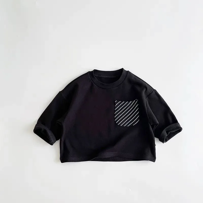 Trendy Striped Tshirt Fashion New Versatile Casual Loose Round Neck Tees New Design Long Sleeve Solid Color Tops 4