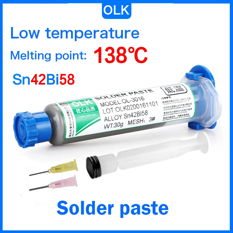 2022 New Type Low Temperature Lead-free Syringe smd Solder Paste Flux For Soldering Led Sn42Bi58 138℃ SMD Repair Welding paste good welding helmet