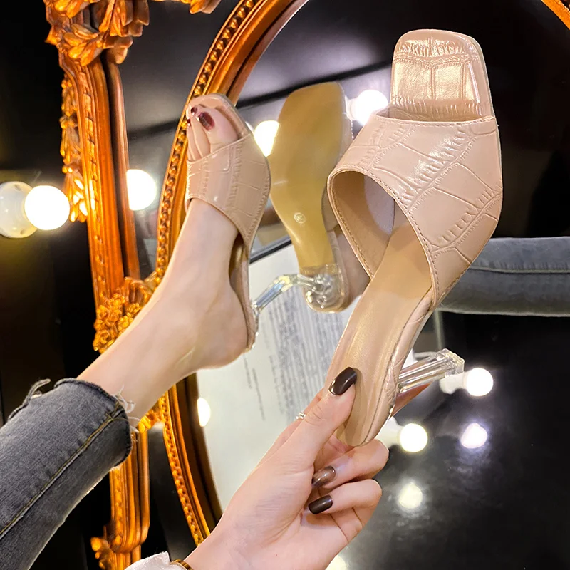 

Women 7cm Heels Women Slippers Party Gladiator Slides High Heels Sexy Open Toe Party Shoes Thin Heels Sandals Женские туфли