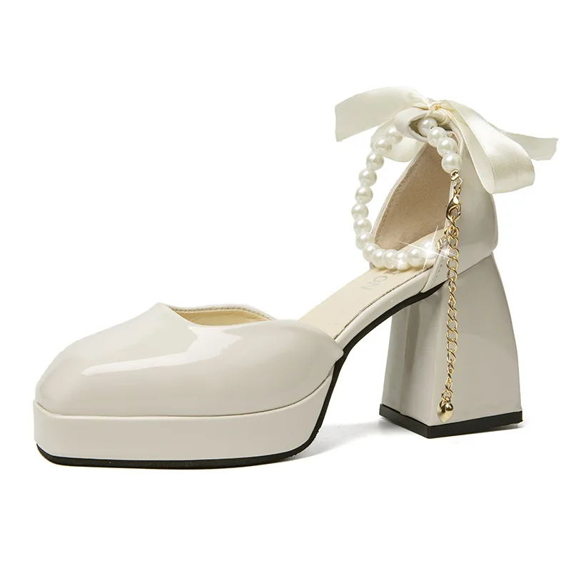 Chunky Fashion Pumps Women Shoes High Heels Sandals Luxury Brand 2023 New Spring Summer PU Leather Party Dress Designer Mujer