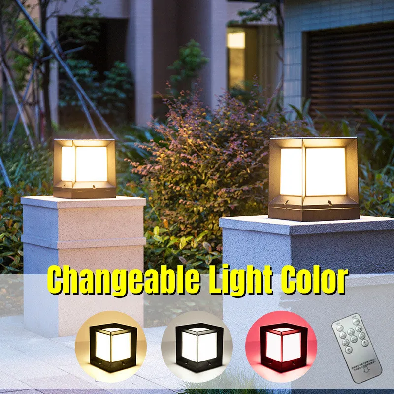 LED Pillar Light Solar Powered Cube Fence Lamp With Remote Control IP54 Outdoor Lighting for Garden Square Gate Landscape Decor cube storage cabinet for kids with 12 cubes pink pp