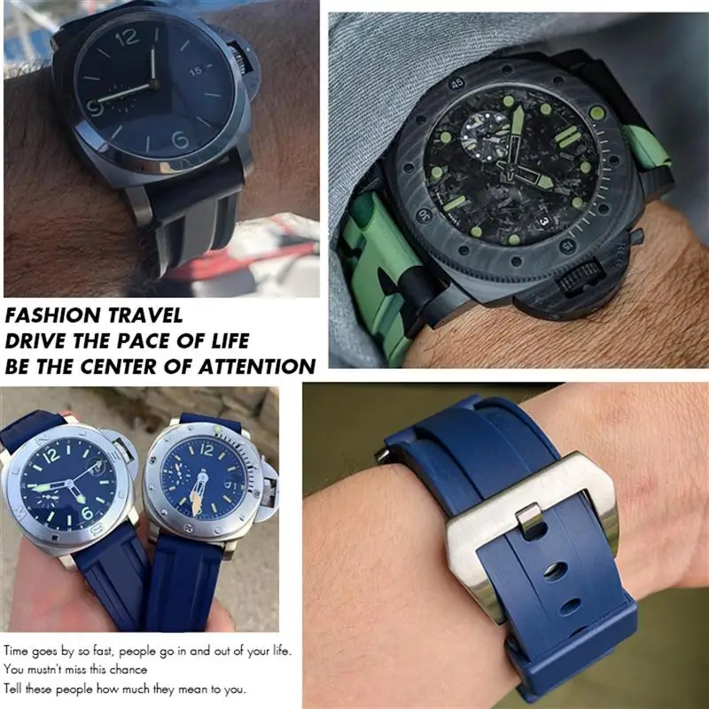 SCHIK Butterfly Clasp Rubber Watchband 24mm 26mm for Panerai LUMINOR Submersible Colorful Silicone Sport Watch Strap