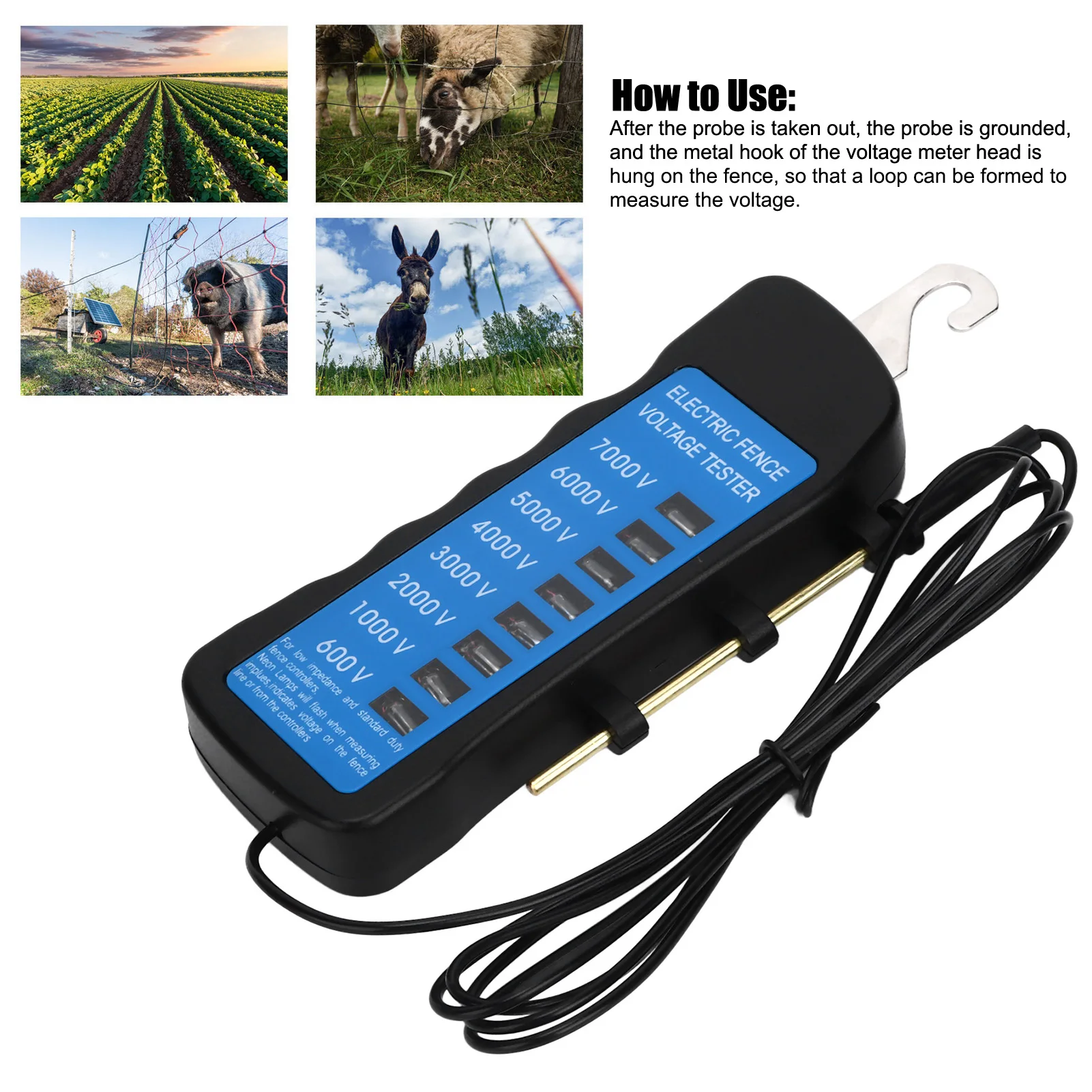 Electric Fence Tester Multi Light Voltage Detection Portable for Farm Supply Fencing ABS 7000V electric fence tester