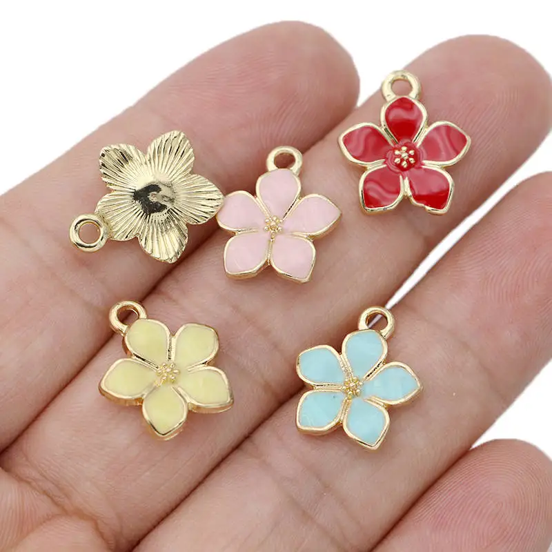 10Pcs Silver Plated Red Enamel Sakura Flower Charm Pendant for Jewelry  Making Bracelet Earrings Necklace DIY Accessories Craft