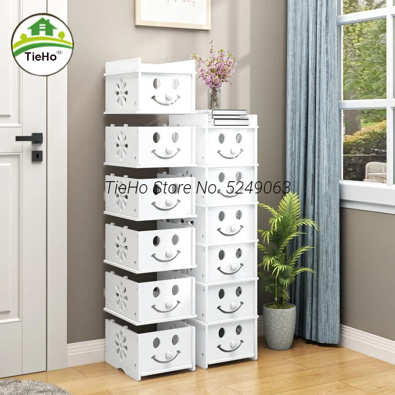 

Smiley Shoe Cabinet Simple Large-capacity Multi-layer Stackable Shoe Storage Cabinet Door Shoe Rack Porch Home Shoe Shelf White