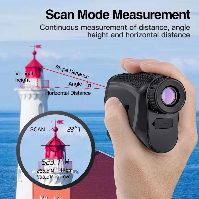 Mestek Golf Telescope Range Finder 600m 1200m Precision Locking Altitude and Angle Measurement Flag Locking Ramp Correction 1pc