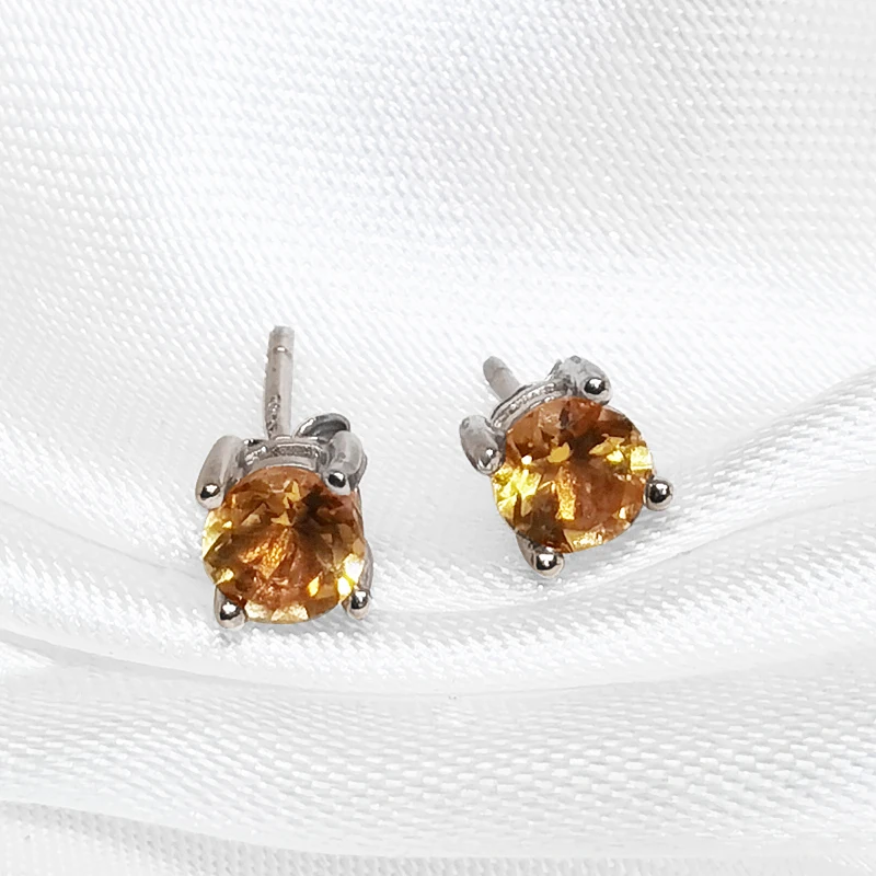 MeiBaPJ Natural Brazil Citrine Gemstone Simple Stud Earrings 925 Silver Ear Studs for Women