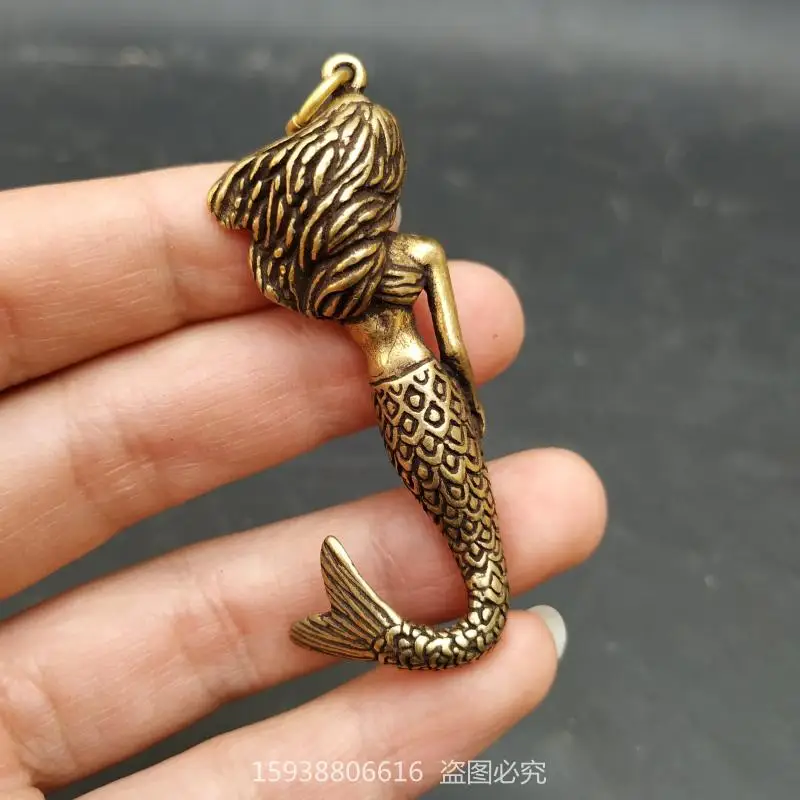Antique Bronze Antique Miscellaneous Collection Imitation Antique Brass Mermaid Keychain Pendant Vintage Old Objects