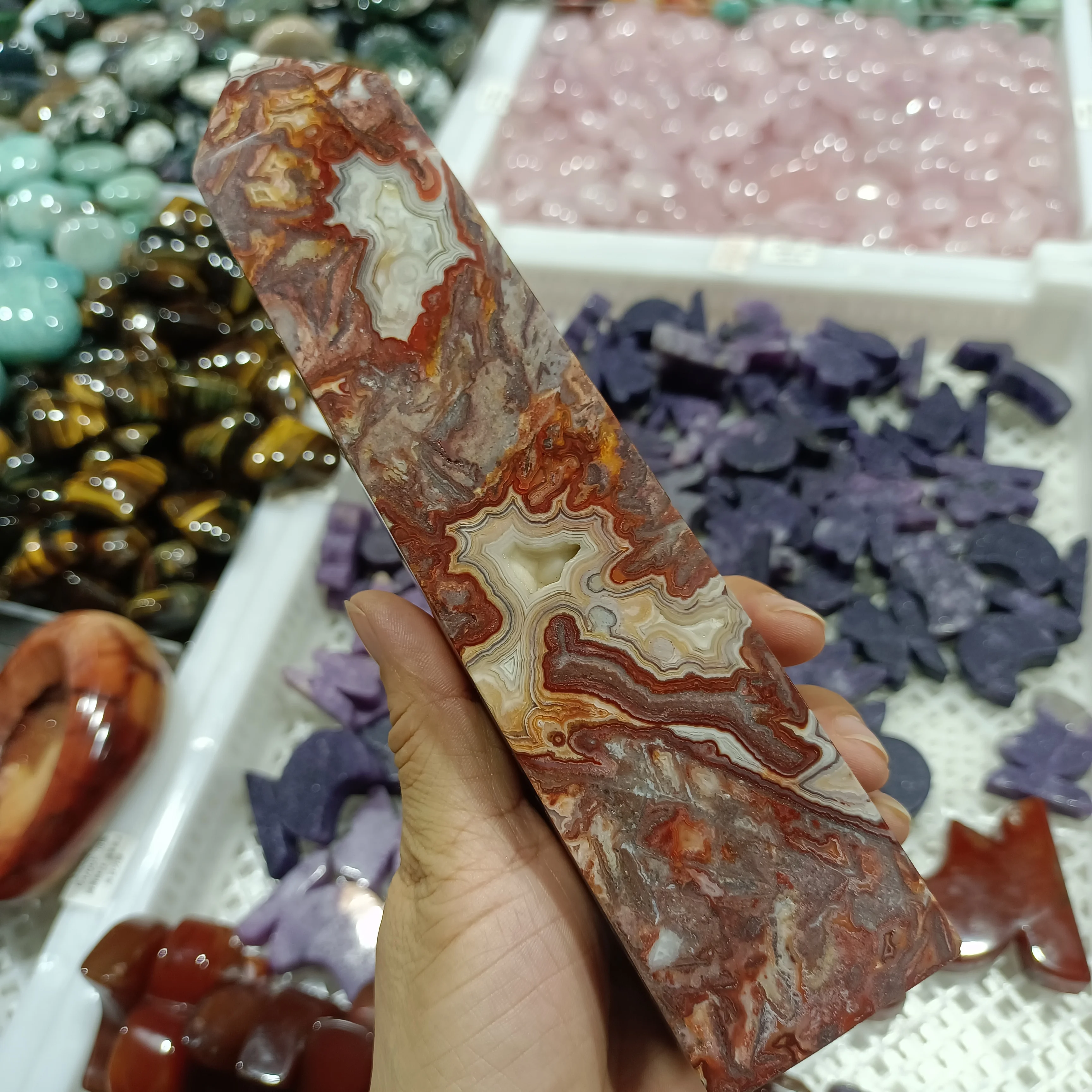 

Natural Mexican Agate Stone Column Crystal Energy Ore Home Office Decoration Craft Gifts Mineral Reiki Healing Ornaments