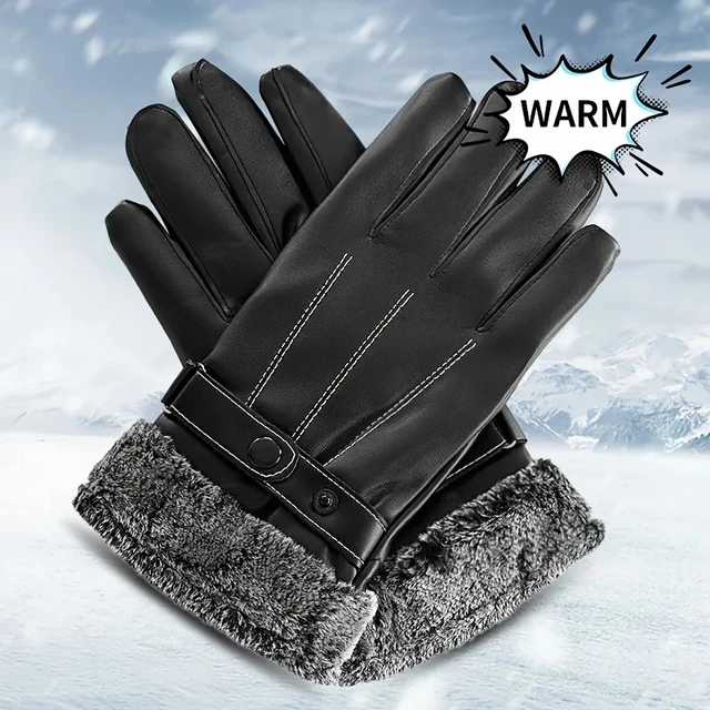 Winter Glove Windproof Warm Leather Glove Waterproof Touchscreen Anti Slip Cashmere Lining Cycling Running Ski Full Finger Glove 3