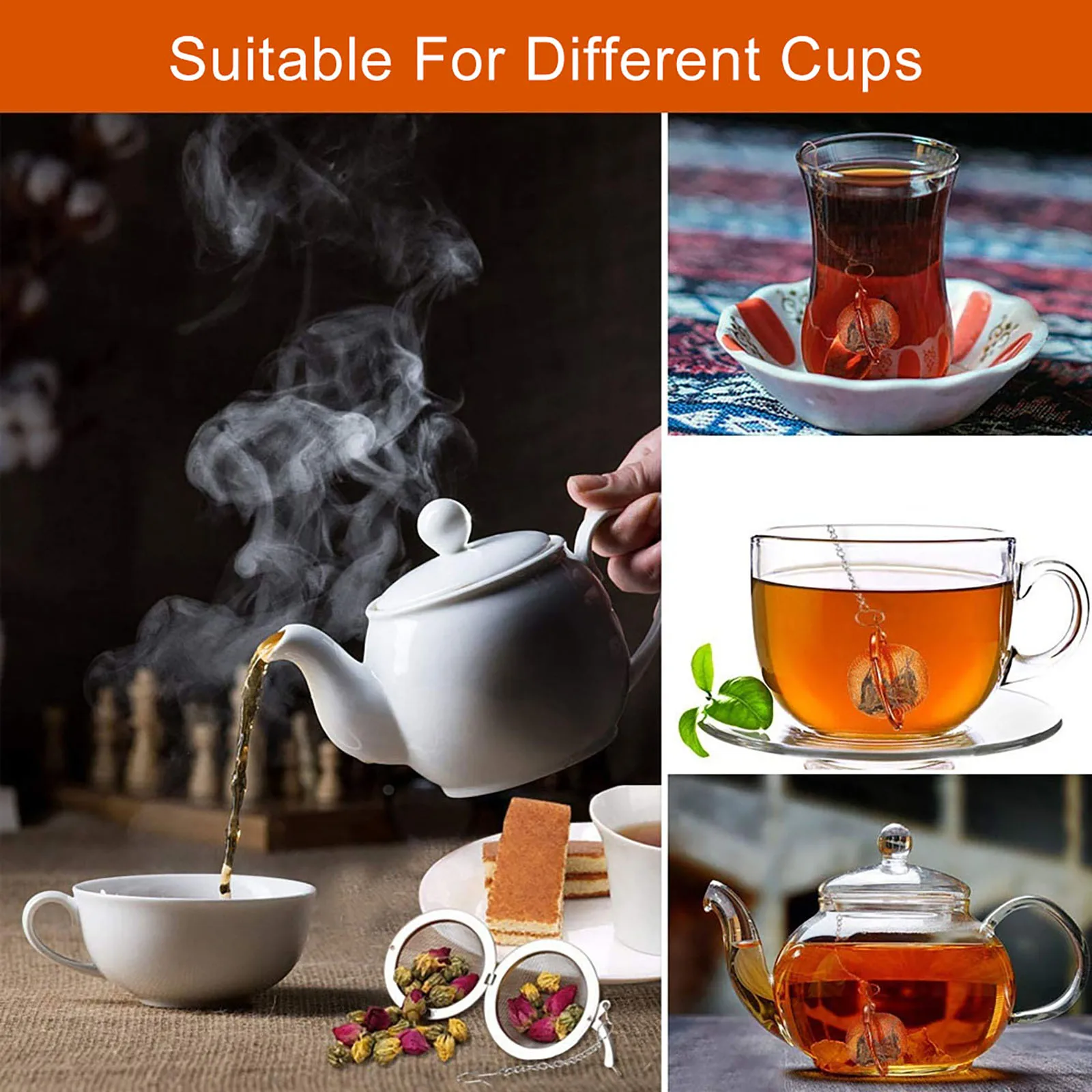 Round Tea Infuser Stainless Steel Sphere Mesh Strainer Coffee  Spice Filter Diffuser Handle Ball Shape Match Tea Bags