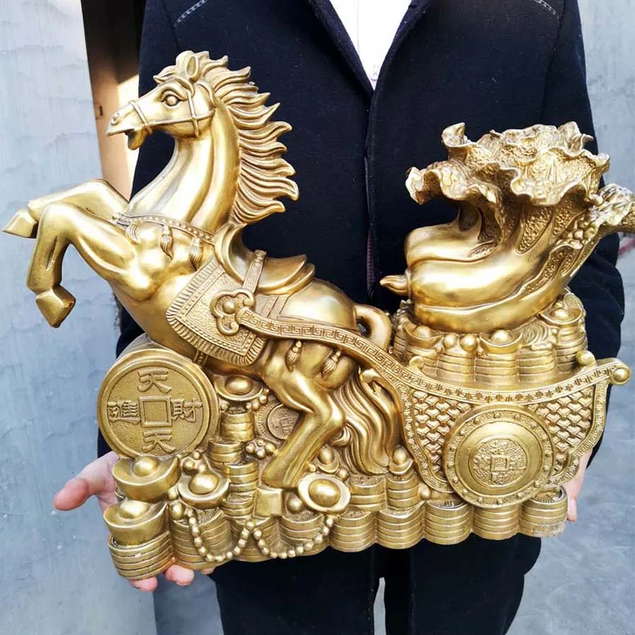 

MA SHANG LAI CAI 2023 Asia Home store Company business bring wealth money GOOD LUCK Success Golden Horse bronze Sculpture Statue