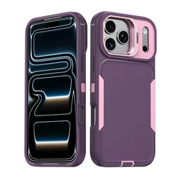 Shockproof Armor Defender Case with Camera Holder - Dual Layer Heavy Protector Cover - iPhone 15 Plus (Purple)