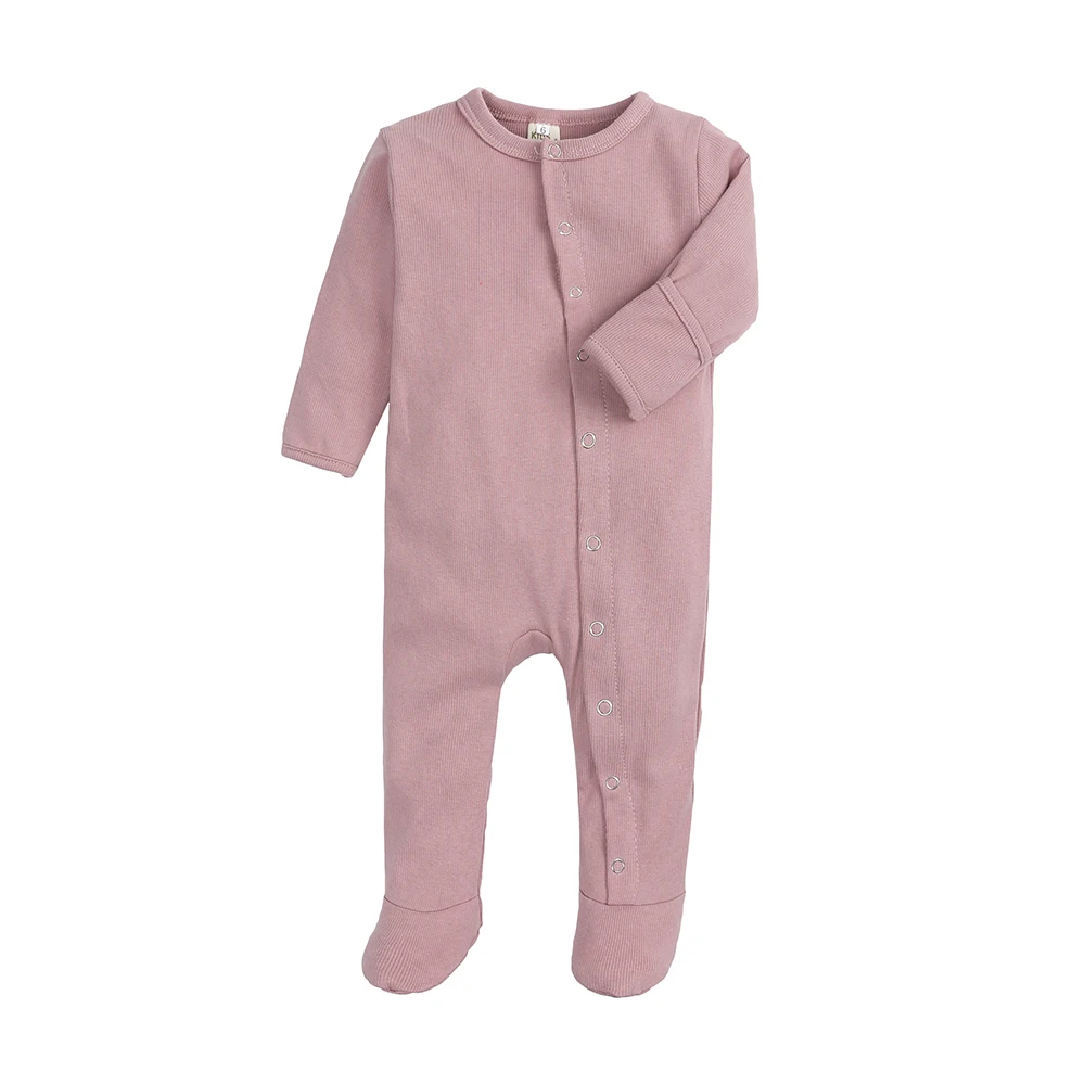 Autumn Newborn Baby Boys Girls Clothes Solid Color Jumpsuit Rompers Infant Footed Covered Bodysuit One Piece Outfits